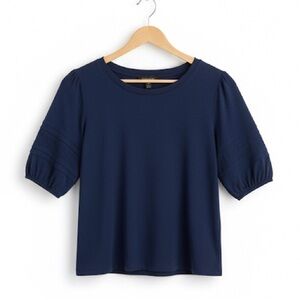 St. John's Bay Dark Blue 100% Cotton Puffy Sleeve Top
